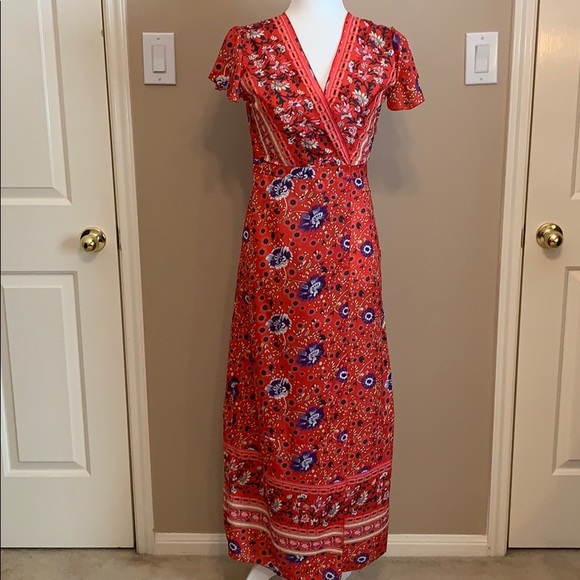 Red Boho Style Wrap Maxi Dress Sz XL - Picture 5 of 8